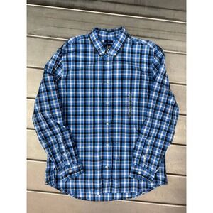 Gap Slim Fit Button Up‎ Shirt Mens XL Blue Plaid Casual Work Long Sleeve